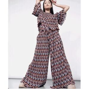 Wildfang The Empower Plisse Pants Loose Leg Drawstring Wide Leg size XS